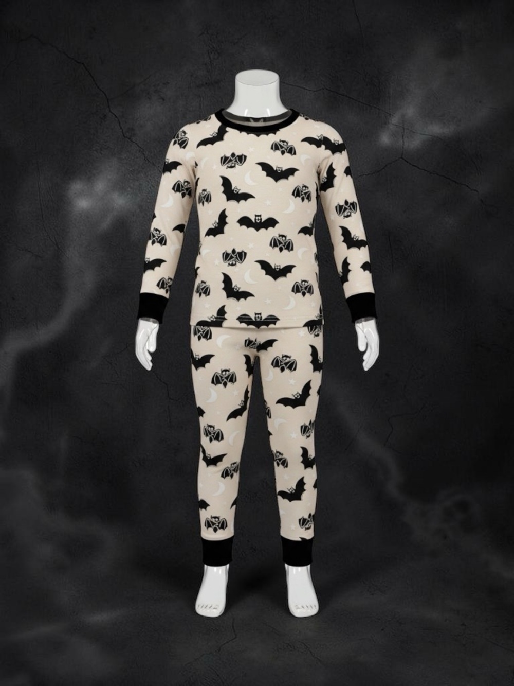 Caden Lane Black Bat Print Pajama Set on Cream